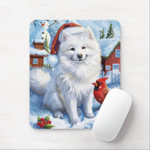Tapis De Souris American Eskimo Dog Winter Wonderland Noël