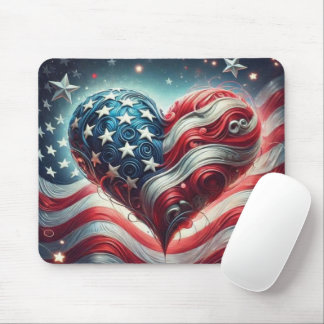 Tapis De Souris American Flag Heart Mouse Pad – Patriotic Desktop