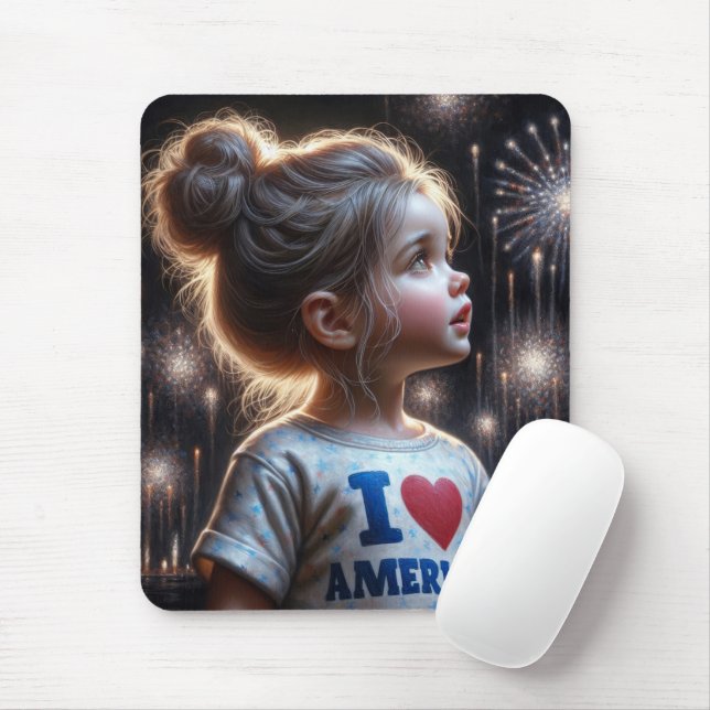 Tapis De Souris American Girl Watching Fireworks (Avec souris)