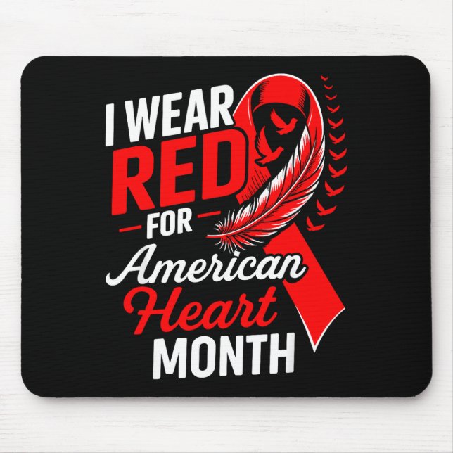 Tapis De Souris American Heart Disease Awareness Month Ribbon Red  (Devant)
