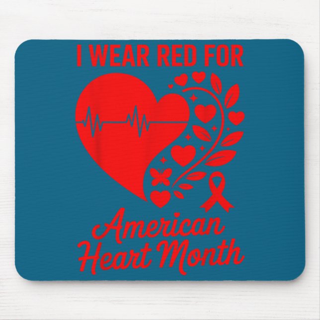 Tapis De Souris American Heart Disease Awareness Month Ribbon Red  (Devant)