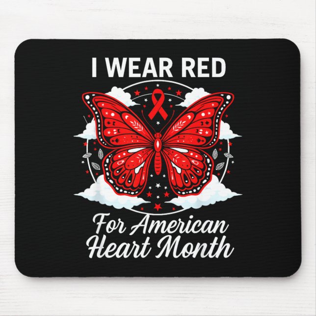 Tapis De Souris American Heart Disease Awareness Month Ribbon Red  (Devant)