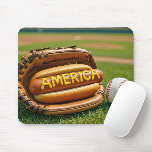 Tapis De Souris American Hot Dog dans un gant de baseball (Avec souris)