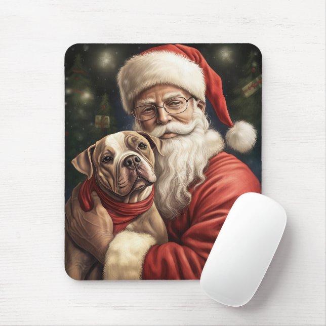 Tapis De Souris American Staffordshire avec Noël au Père Noël (Avec souris)