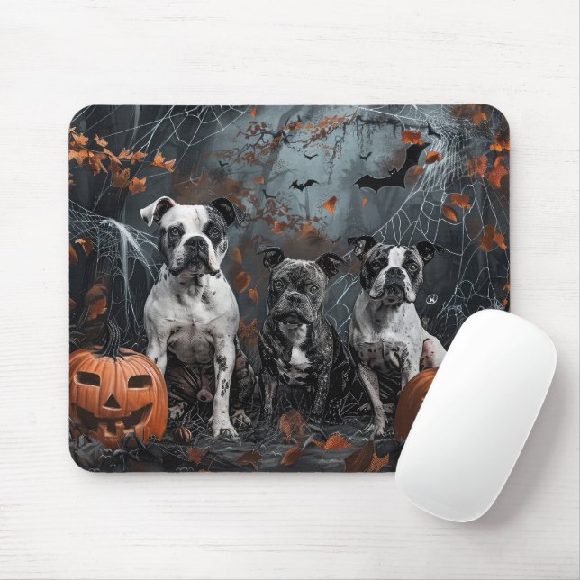 Tapis De Souris American Staffordshire Chien de nuit d'Halloween (Avec souris)