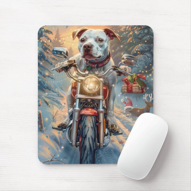 Tapis De Souris American Staffordshire équitation moto Noël (Avec souris)