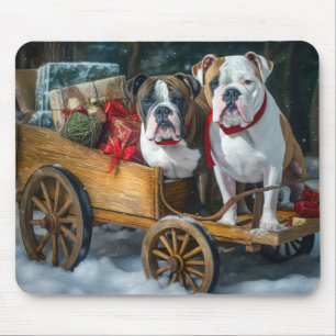 Tapis De Souris American Staffordshire Snowy Sleigh Noël