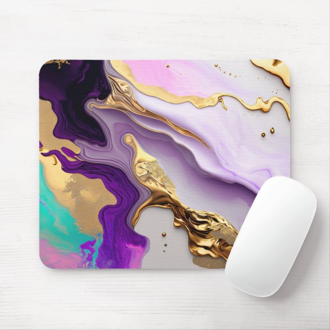 Tapis De Souris Amethyst & Blush Marble with Liquid Gold (Avec souris)