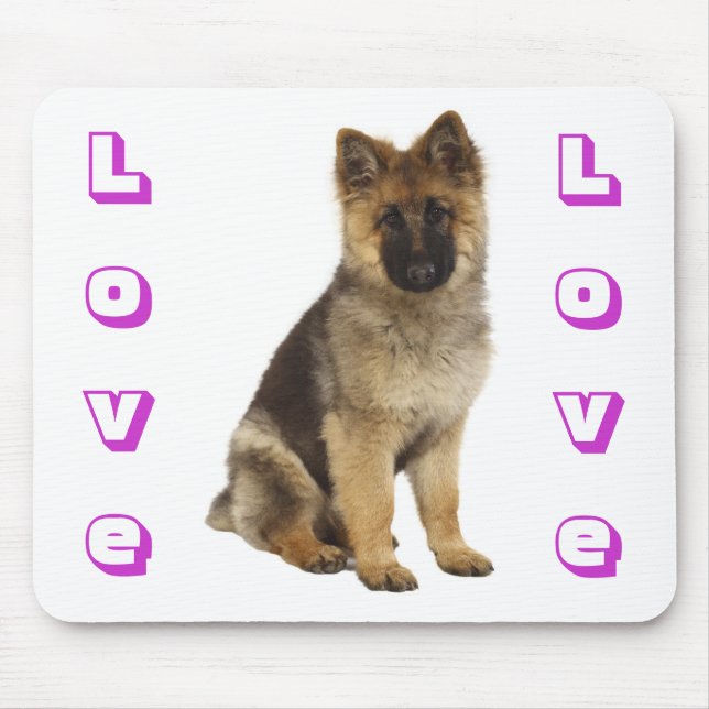 Tapis De Souris Amour allemand berger Chien coquelicot Ordinateur  (Devant)