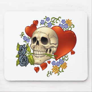 Tapis De Souris Amour de crâne - crânes, roses et coeurs par Al