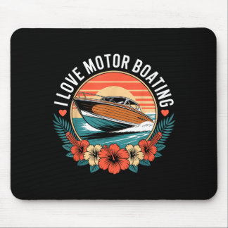 Tapis De Souris Amour du bateau à moteur vintage coucher de soleil