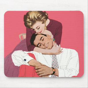 Tapis De Souris Amour et romance vintage, jeunes mariés en rose