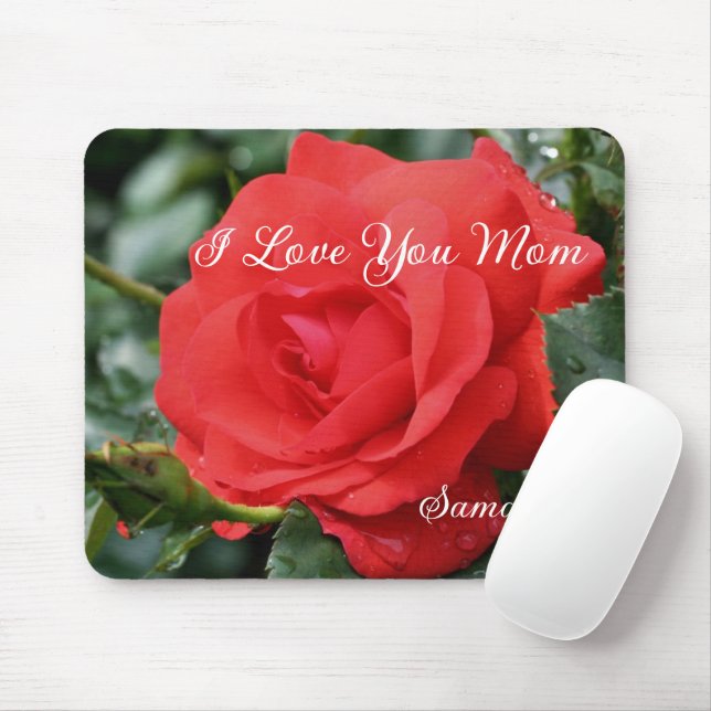 Tapis De Souris Amour Maman Fleur Rose rouge Personnalisée (Avec souris)