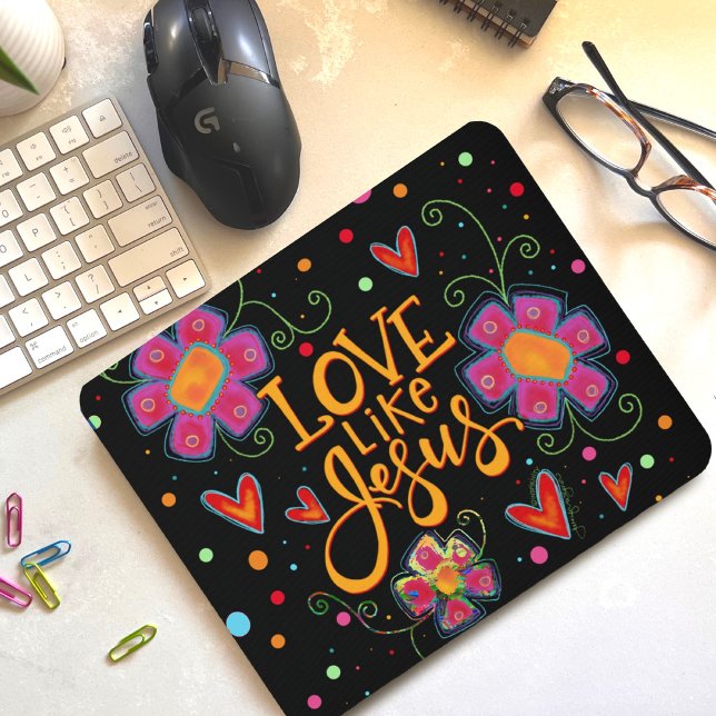 Tapis De Souris Amour rose floral noir amusant comme Jésus Inspiri (Créateur téléchargé)