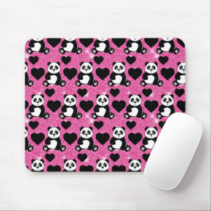 Tapis De Souris Amoureux d'animaux Ours Panda Cœurs Noirs Paillett