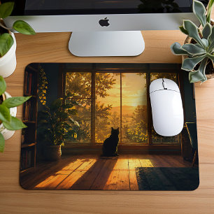 Tapis De Souris Amoureux de chat noir Lofi cosy