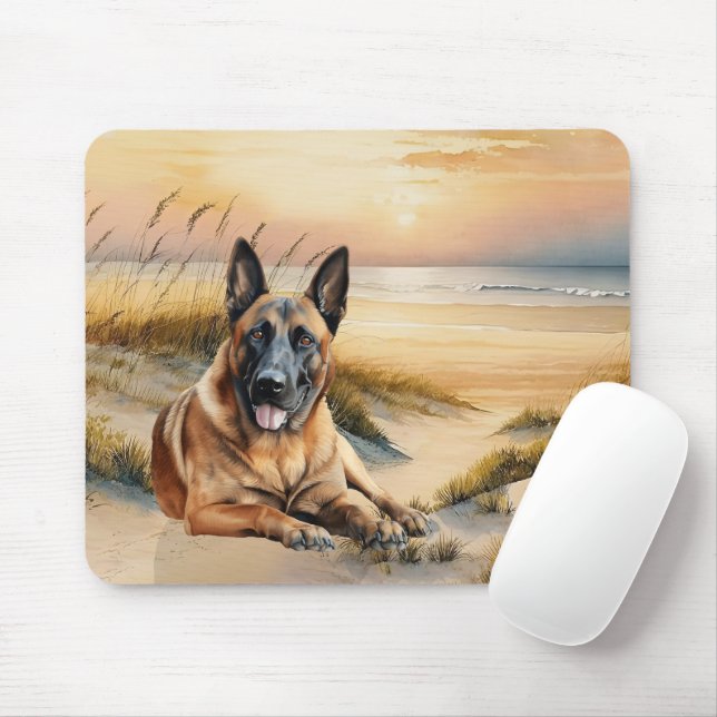 Tapis De Souris Amoureux du Malinois Belge Plage de Sable (Avec souris)