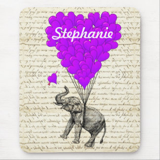 Tapis De Souris Amusant éléphant mignon et ballons cardiaques