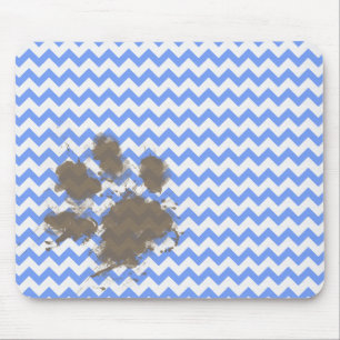 Tapis De Souris Amusant Empreinte de patte boueux sur Blue Chevron