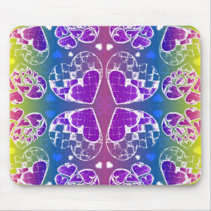 Tapis De Souris Amusant Violet, bleu, jaune motif de Coeurs Whimsi