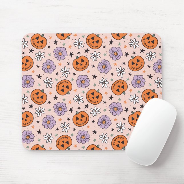 Tapis De Souris Amusants Citrouilles d'Halloween et Fleurs Motif (Avec souris)