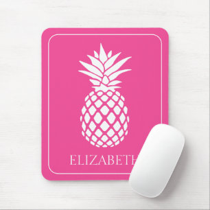 Tapis De Souris Ananas blanc chic sur fond rose