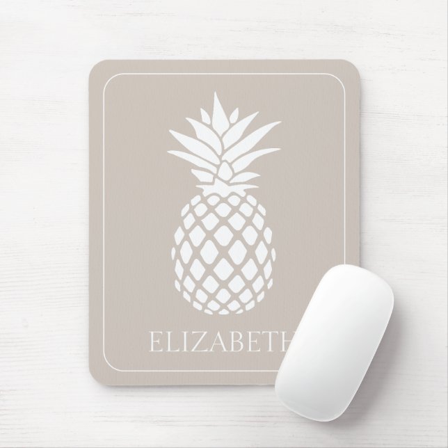 Tapis De Souris Ananas blanc préppy sur beige (Avec souris)