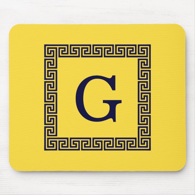 Tapis De Souris Ananas, Clé grecque bleue marine #1 Monogramme enc (Devant)