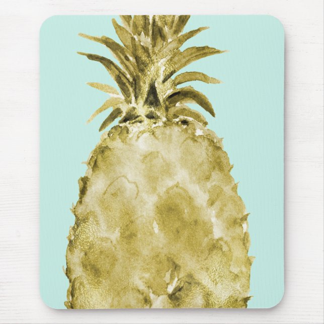 Tapis De Souris Ananas d'aquarelle d'or et de menthe (Devant)