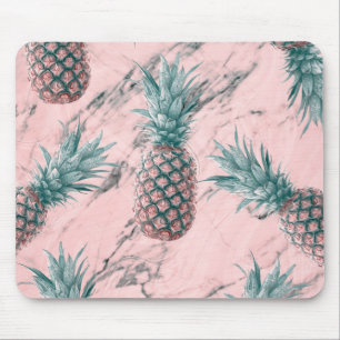 Tapis De Souris Ananas et marbre rose en spirale chic tropical mod