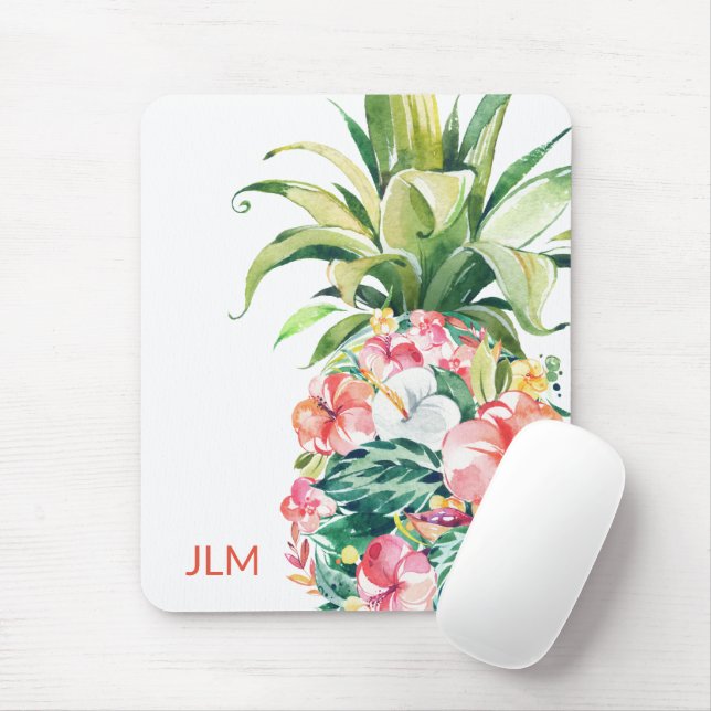 Tapis De Souris Ananas floral tropical avec votre monogramme (Avec souris)