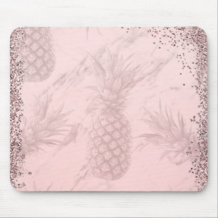 Tapis De Souris Ananas Pailleté Rose Doré Chic Tropical