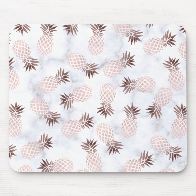 Tapis De Souris ananas rose d'or de marbre blanc moderne élégant (Devant)