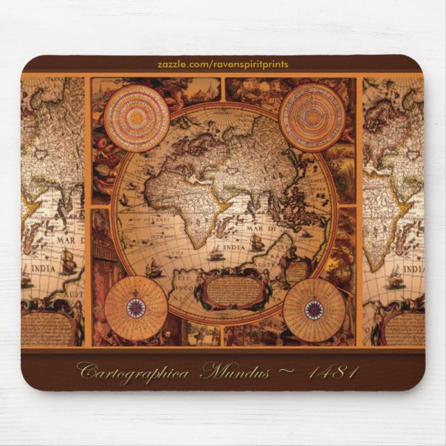 Tapis De Souris Ancien Monde Carte Art - 1481 (Devant)