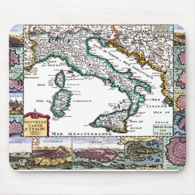 Tapis De Souris ancienne carte picturale de l'italie (Devant)