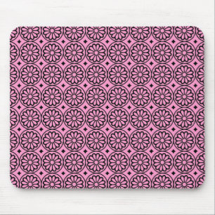 Tapis De Souris Ancient Egyptian Flowers - Pink on Black