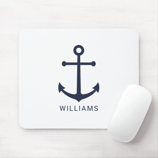 Tapis De Souris Ancre bleue marine et nom personnalisé (Avec souris)