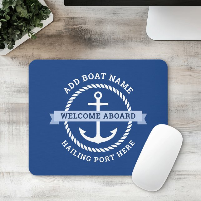 Tapis De Souris Ancre corde nom du bateau à la frontière accueil à (Anchor rope border boat name welcome aboard mouse pad)