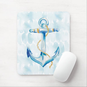 Tapis De Souris Ancre d'aquarelle bleue