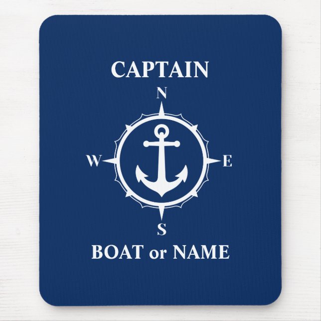 Tapis De Souris Ancre de boussole nautique Nom du capitaine ou du  (Devant)
