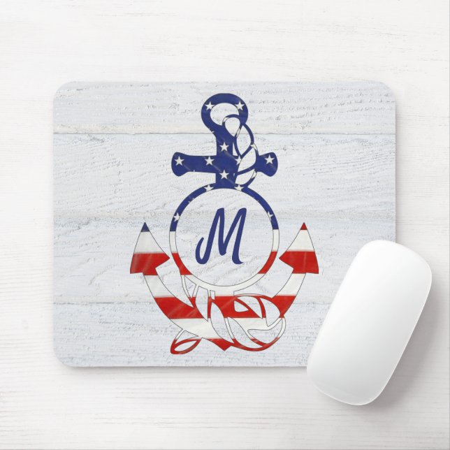 Tapis De Souris Ancre du pavillon nautique sur le bois (Avec souris)
