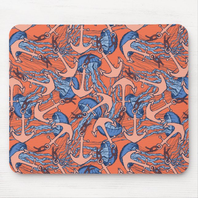 Tapis De Souris Ancre Et Motif De Méduses (Devant)