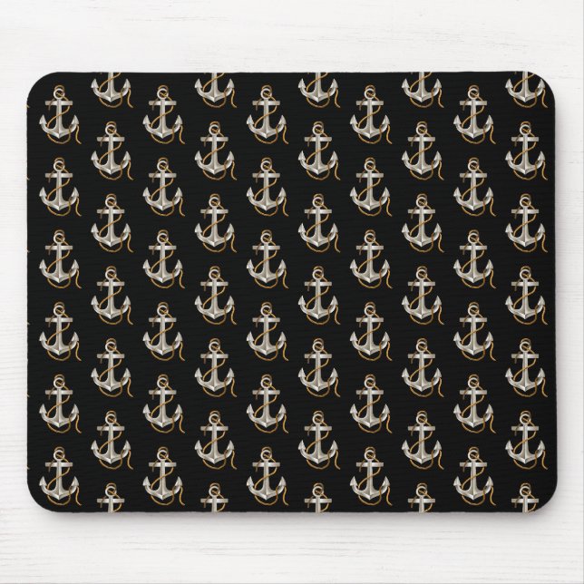 Tapis De Souris ancre marine argentée avec corde (Devant)