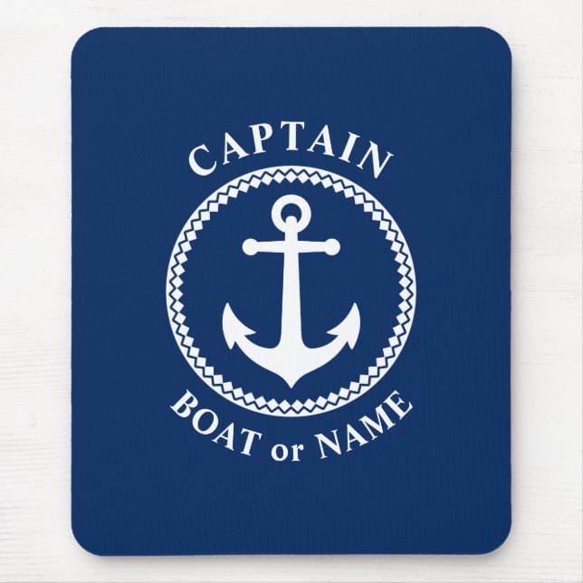 Tapis De Souris Ancre marine Capitaine Bateau ou nom Marine Bleu (Devant)