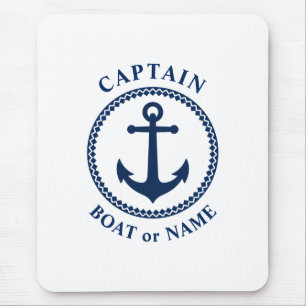 Tapis De Souris Ancre marine Nautique Capitaine Bateau ou nom Navy