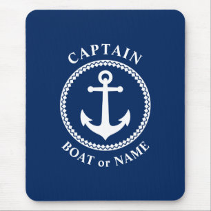 Tapis De Souris Ancre marine Nautique Capitaine Bateau ou nom Navy