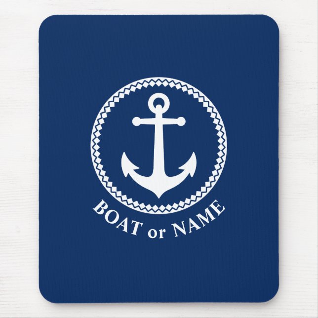 Tapis De Souris Ancre marine Votre bateau ou Nom Marine Bleu (Devant)