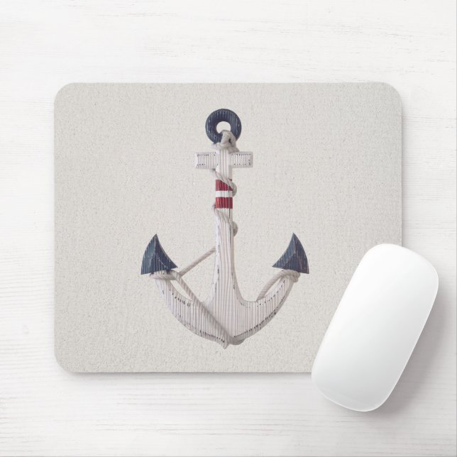 Tapis De Souris Ancre Nautique En Bois Sur Arrière - plan Neutre (Avec souris)