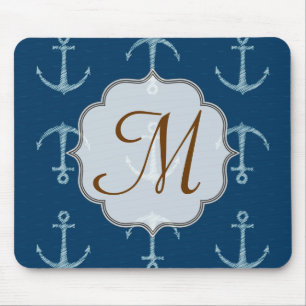 Tapis De Souris Ancre nautique Monogramme de la voile initiale de