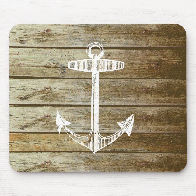 Tapis De Souris Ancre nautique sur le graphique en bois (Devant)